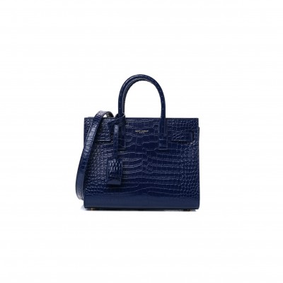 YSL BLUE CROC EMBOSSED LEATHER NANO CLASSIC SAC DE JOUR TOTE 392035DND1N4150 (22*18*10.5cm)